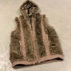 vintage zip up fur hoodie vest